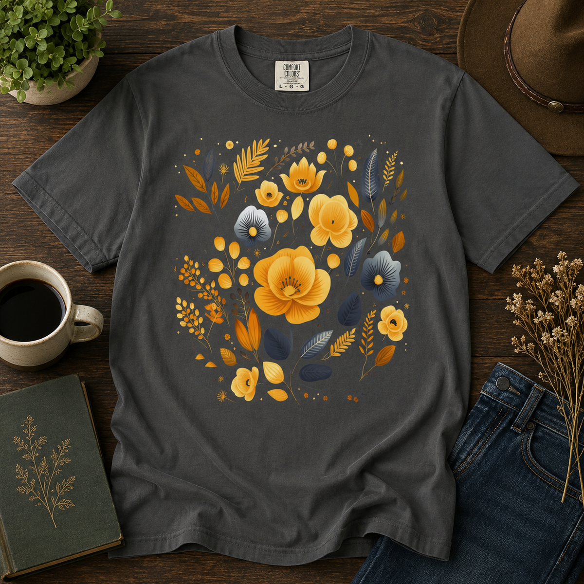 Product photo of Golden Wildflowers — Vintage Botanical Graphic T-shirt