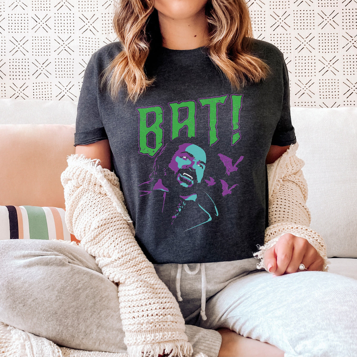 What We Do in the Shadows BAT graphic shirt featuring Laszlo Cravensworth Vampire Graphic Tee