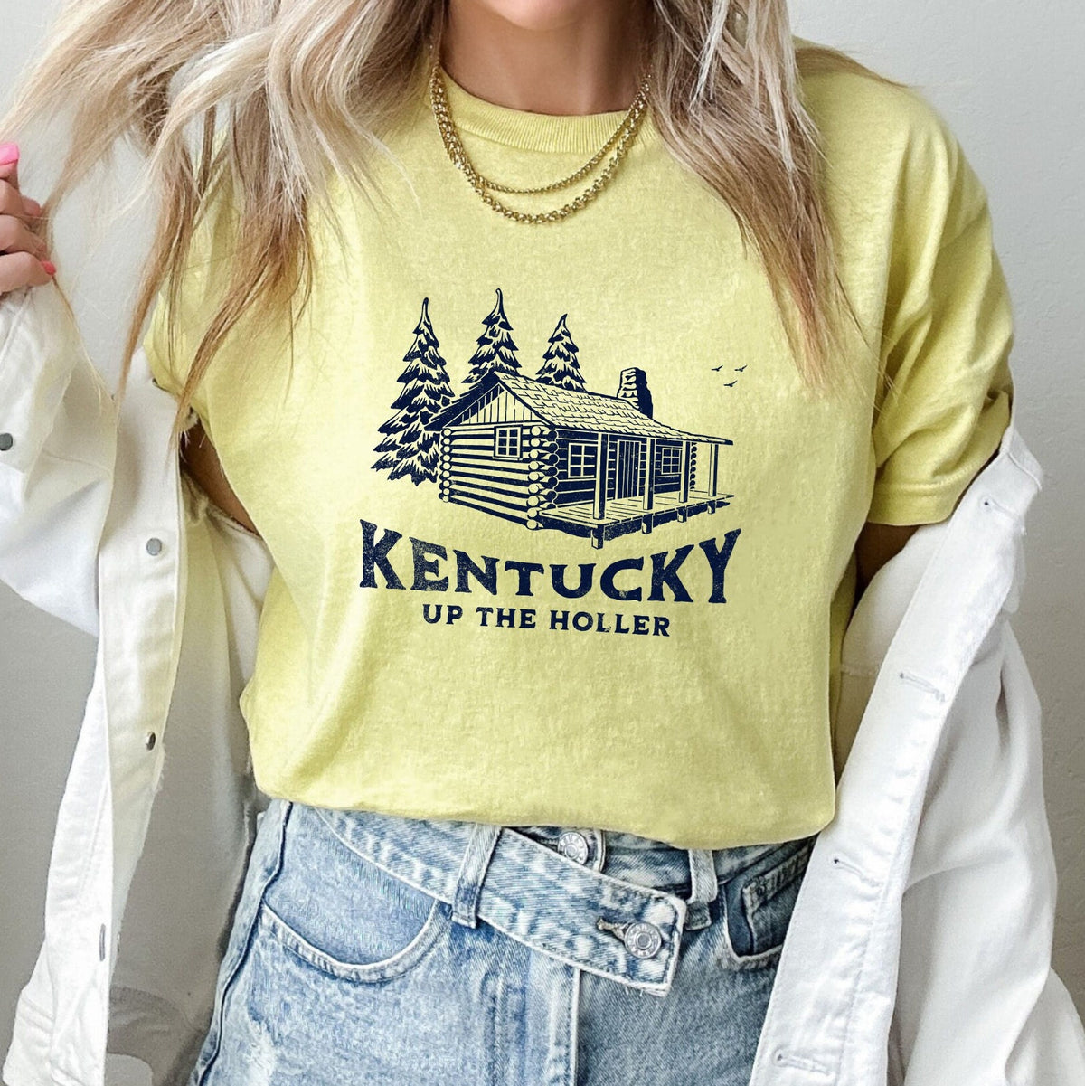 Kentucky Cabin T‑ graphic shirt featuring 'Kentucky Up The Holler' Rustic Cabin