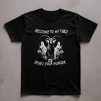 The Amazing Devil graphic shirt featuring Welcome to My Table Bring Your Hunger Tee