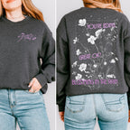 Stray Kids Blooming in the Rain graphic sweatshirt featuring SKZ Floral Back Print Shirt