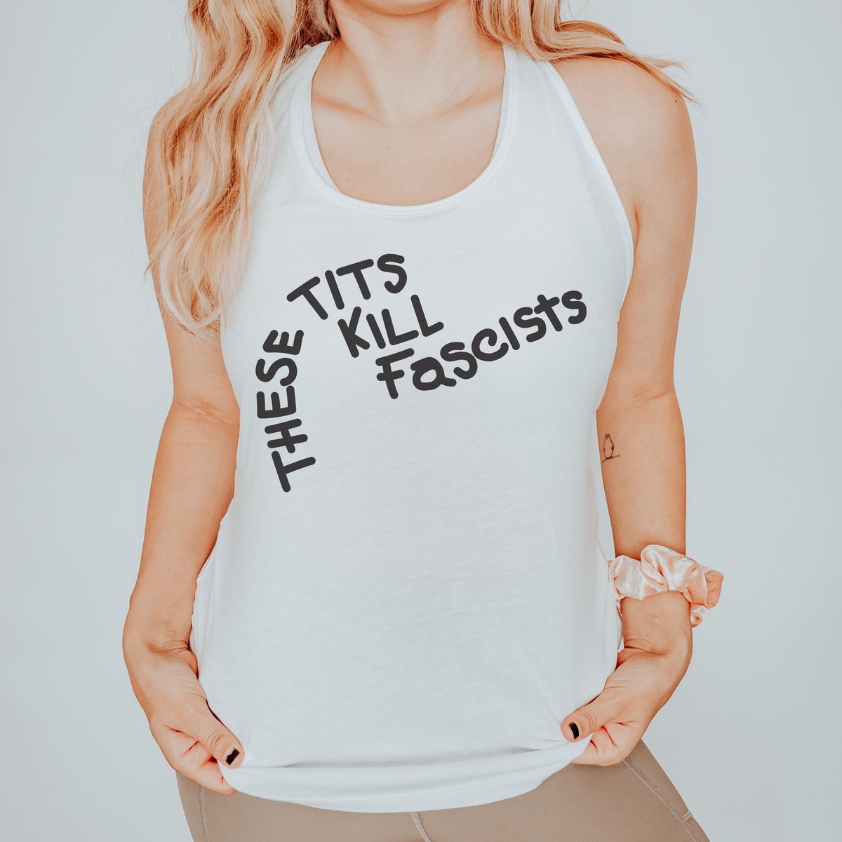 These Tits Kill Fascists graphic tank top featuring Anti-Fascist Feminist Graphic Tank