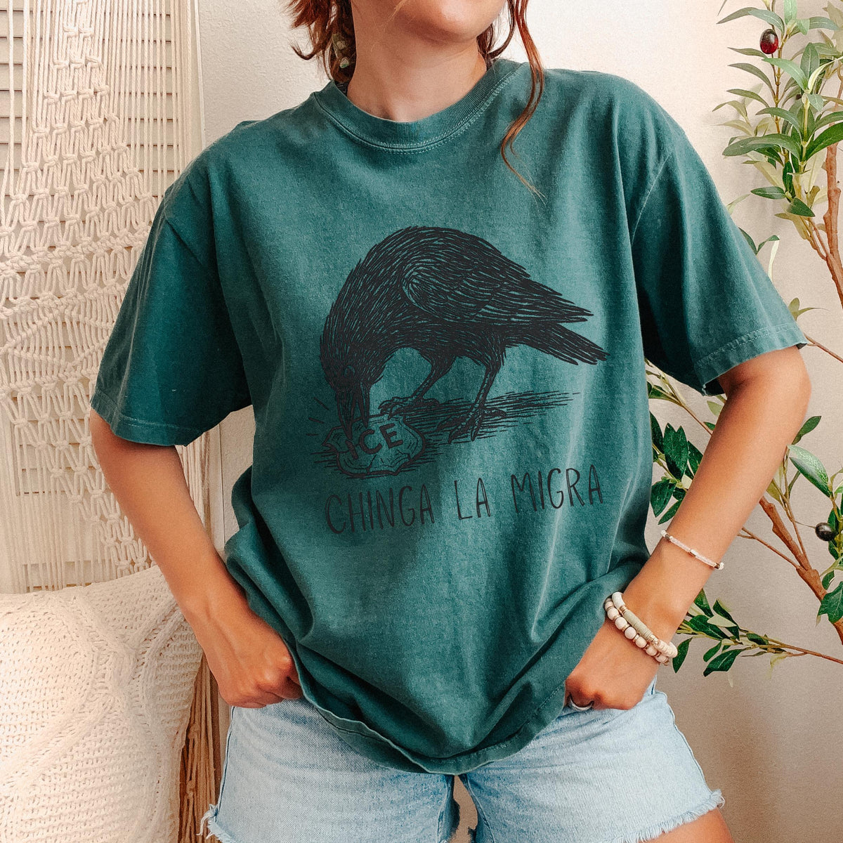 Chinga La Migra Raven Graphic graphic shirt featuring Political Statement Shirt