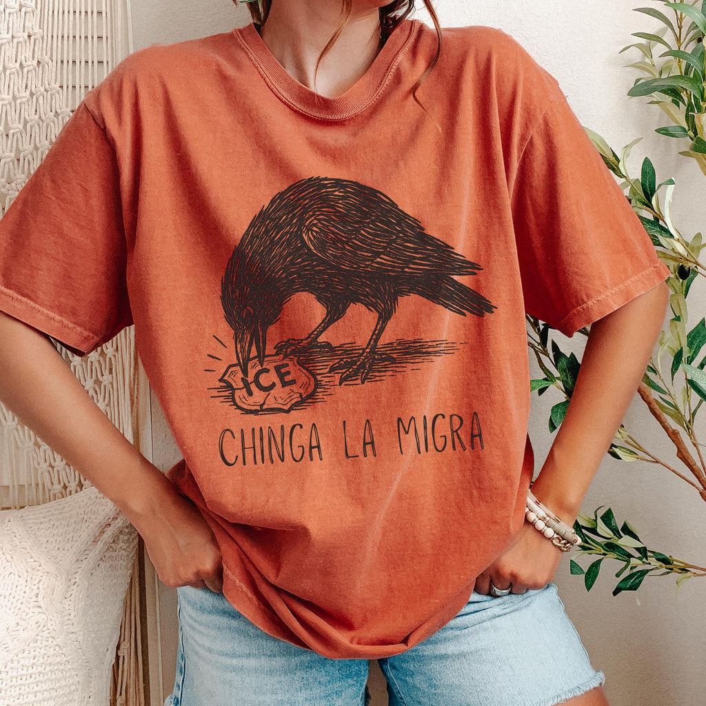 Chinga La Migra Raven Graphic graphic shirt featuring Political Statement Shirt