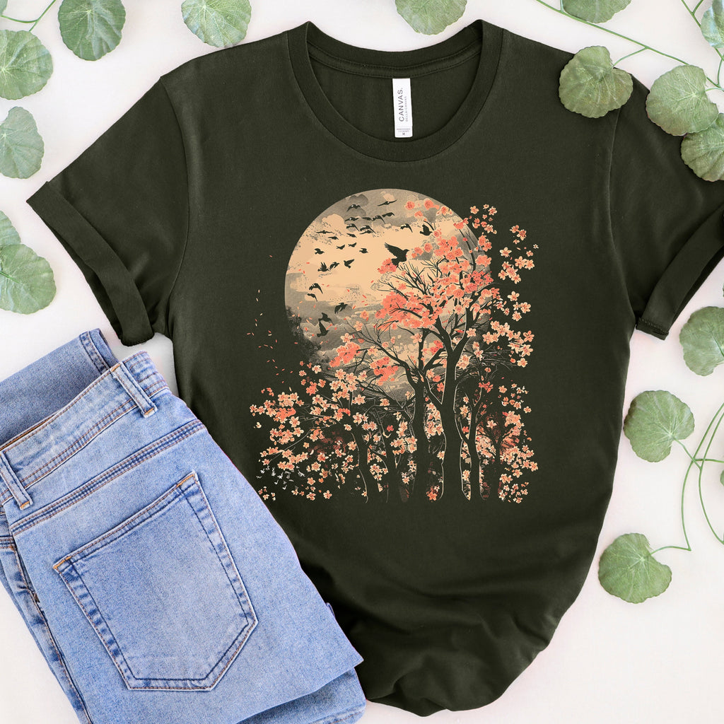 Autumn Moon Sakura graphic shirt