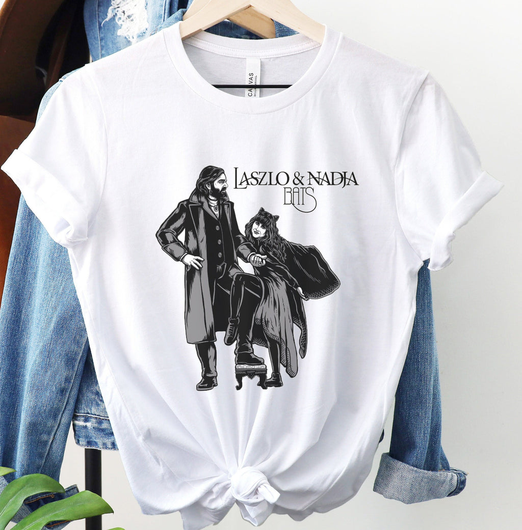 Laszlo & Nadja Bats graphic shirt featuring What We Do in the Shadows Vampire Tee