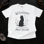 Witchcraft Cat graphic shirt featuring 'The Original Excuse for Male Failure'