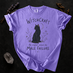 Witchcraft Cat graphic shirt featuring 'The Original Excuse for Male Failure'