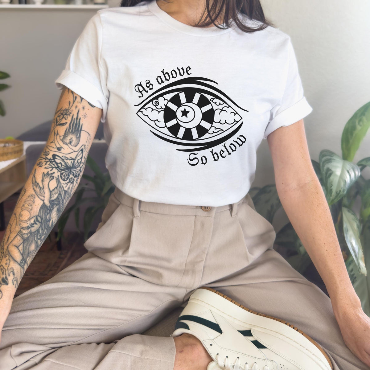 As Above So Below graphic shirt featuring Gothic Skull & Wings Spiritual Quote Tee