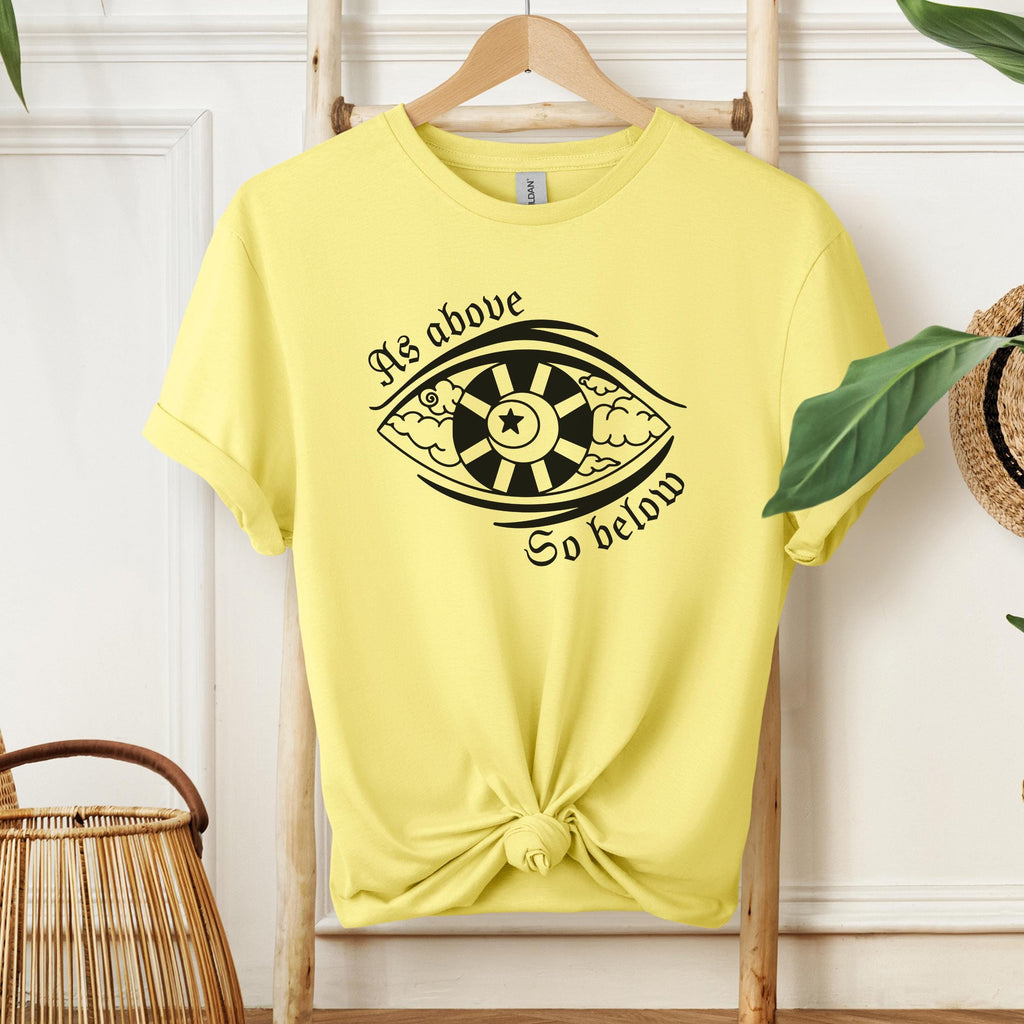 As Above So Below graphic shirt featuring Gothic Skull & Wings Spiritual Quote Tee