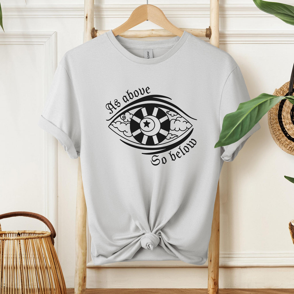 As Above So Below graphic shirt featuring Gothic Skull & Wings Spiritual Quote Tee