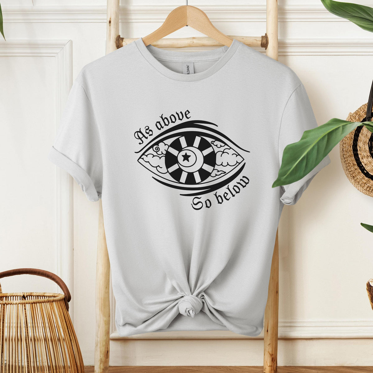 As Above So Below graphic shirt featuring Gothic Skull & Wings Spiritual Quote Tee
