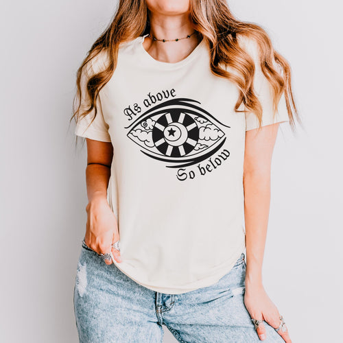 As Above So Below graphic shirt featuring Gothic Skull & Wings Spiritual Quote Tee in Charcoal