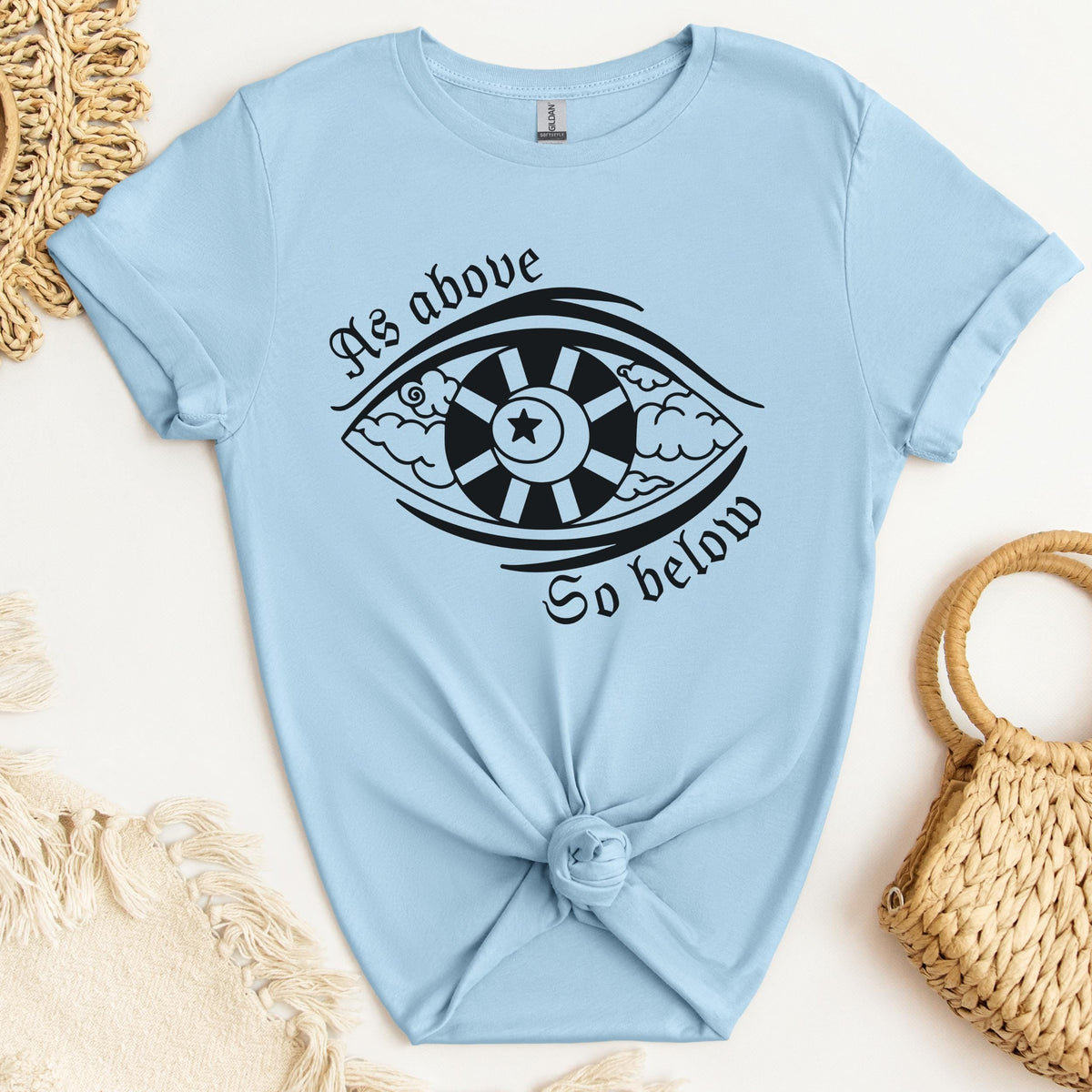 As Above So Below graphic shirt featuring Gothic Skull & Wings Spiritual Quote Tee