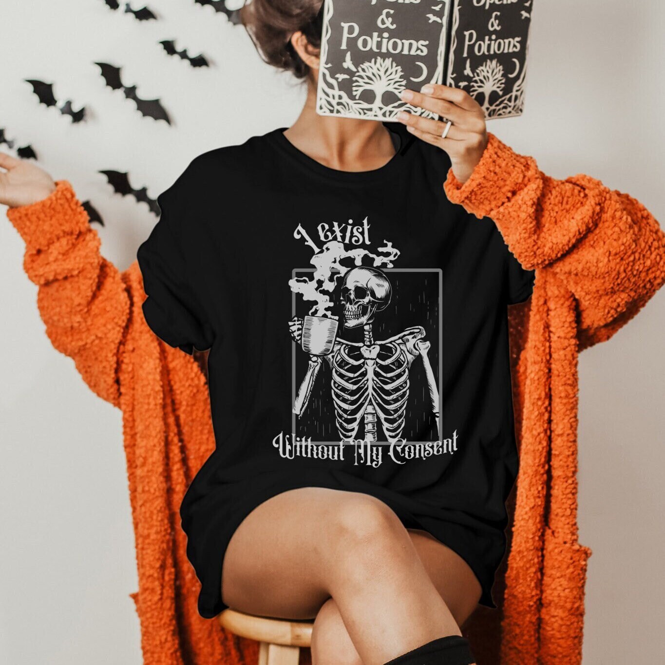 Skeleton Graphic Tee — "I Exist Without My Consent" Gothic Skull Shirt