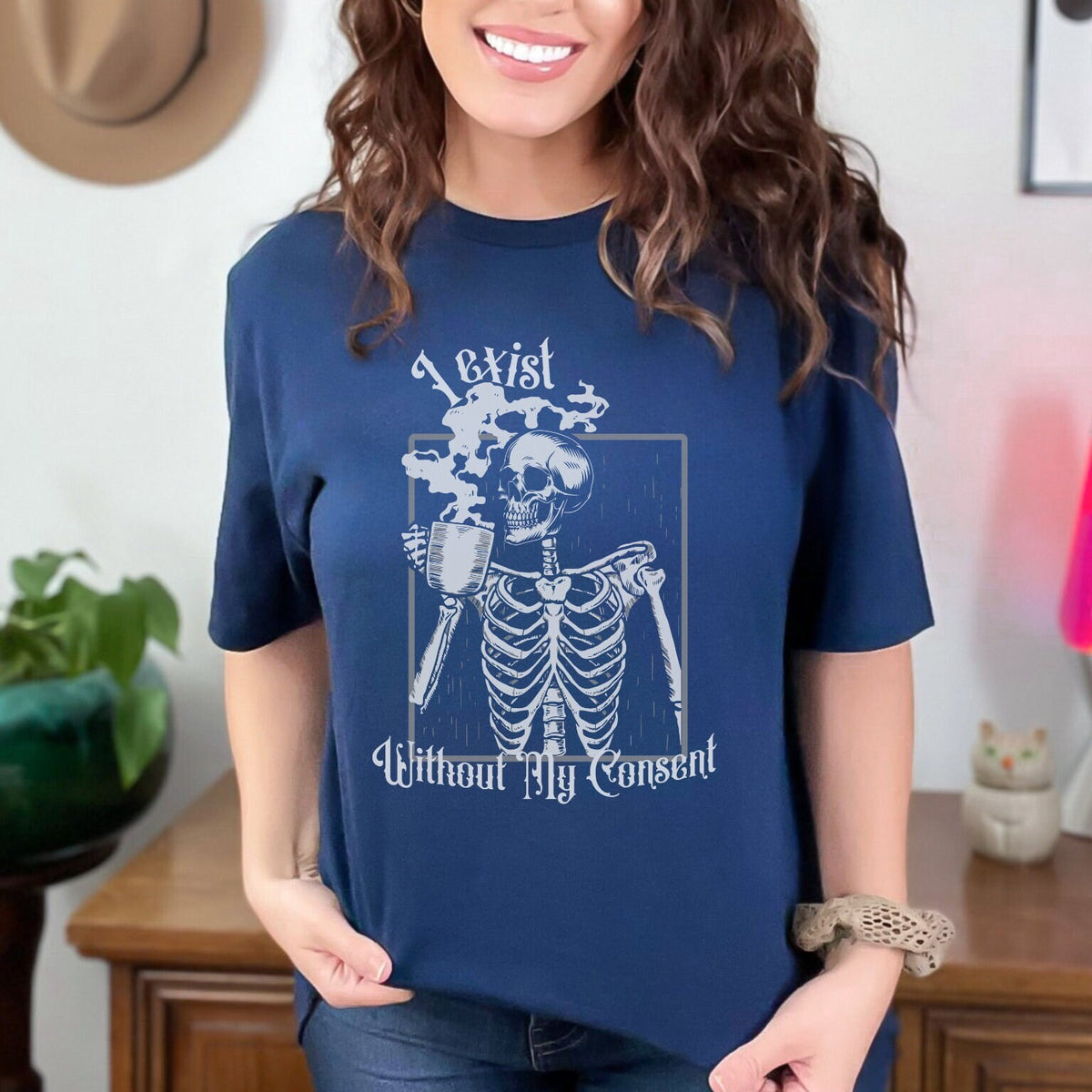 Skeleton Graphic graphic shirt featuring "I Exist Without My Consent" Gothic Skull
