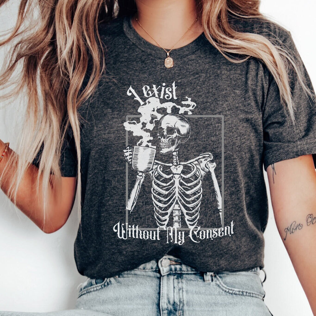 Skeleton Graphic graphic shirt featuring "I Exist Without My Consent" Gothic Skull