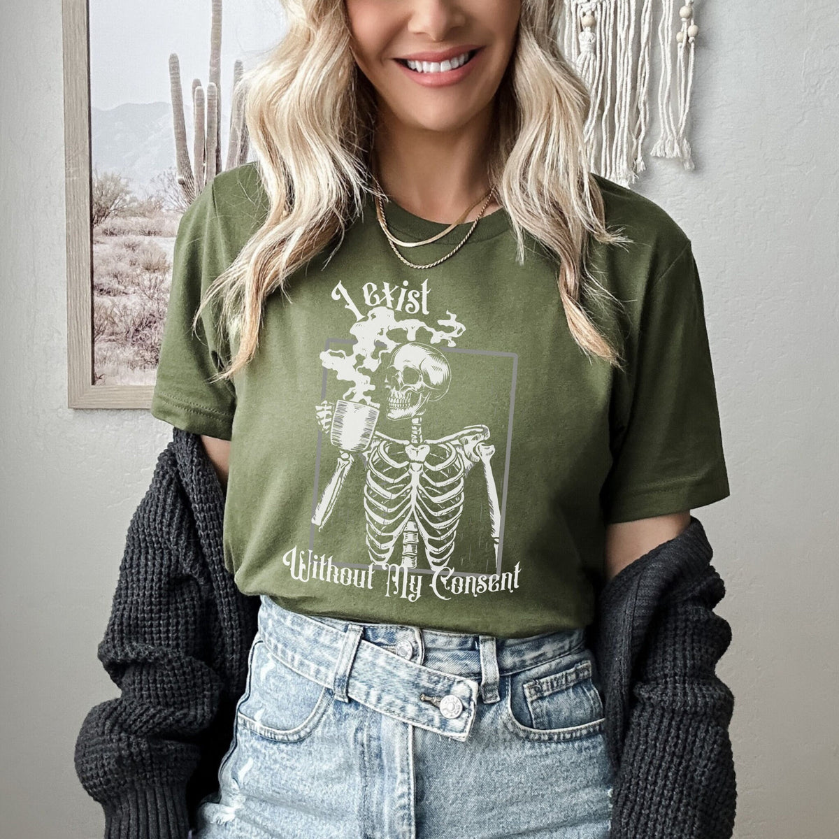 Skeleton Graphic graphic shirt featuring "I Exist Without My Consent" Gothic Skull