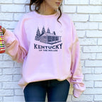 Kentucky Cabin graphic sweatshirt featuring "Kentucky Up The Holler" Retro Cabin