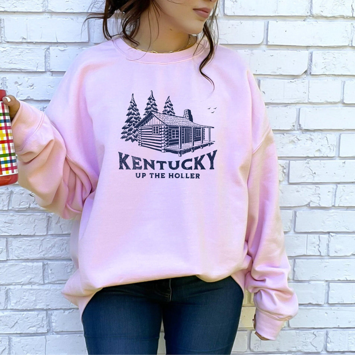 Kentucky Cabin graphic sweatshirt featuring "Kentucky Up The Holler" Retro Cabin