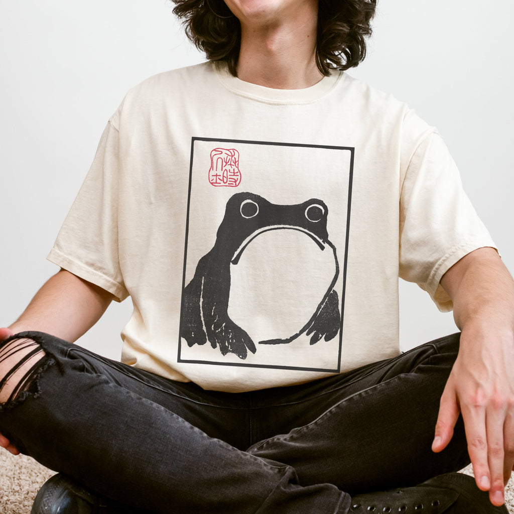 Frog Print T‑ graphic shirt featuring Minimal Japanese Stamp Illustration