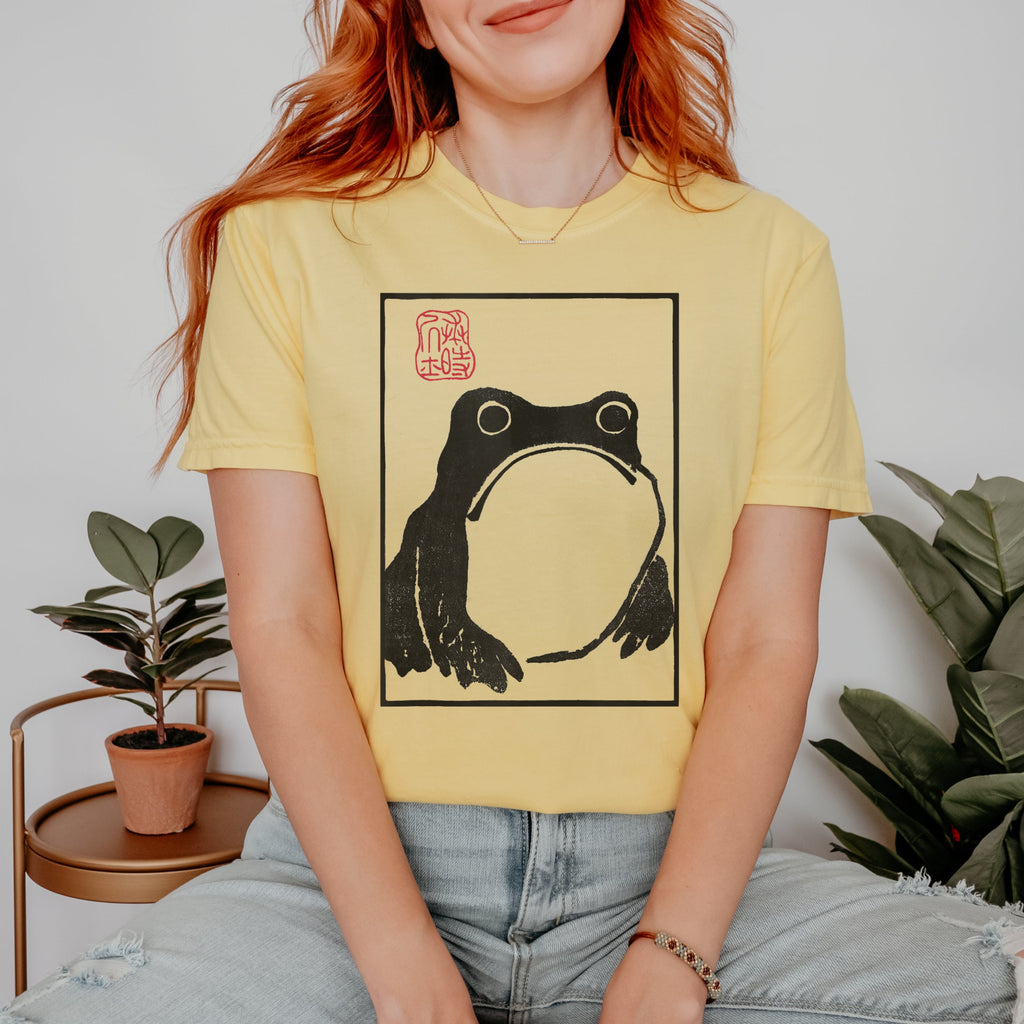 Frog Print T‑ graphic shirt featuring Minimal Japanese Stamp Illustration