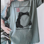 Frog Print T‑ graphic shirt featuring Minimal Japanese Stamp Illustration
