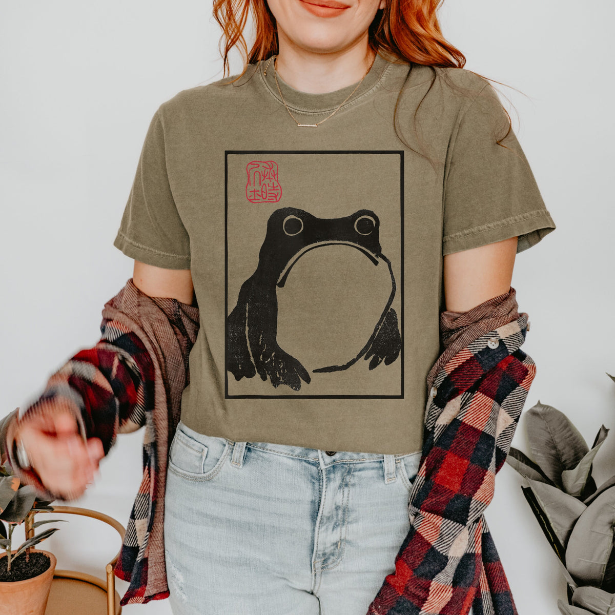 Frog Print T‑ graphic shirt featuring Minimal Japanese Stamp Illustration