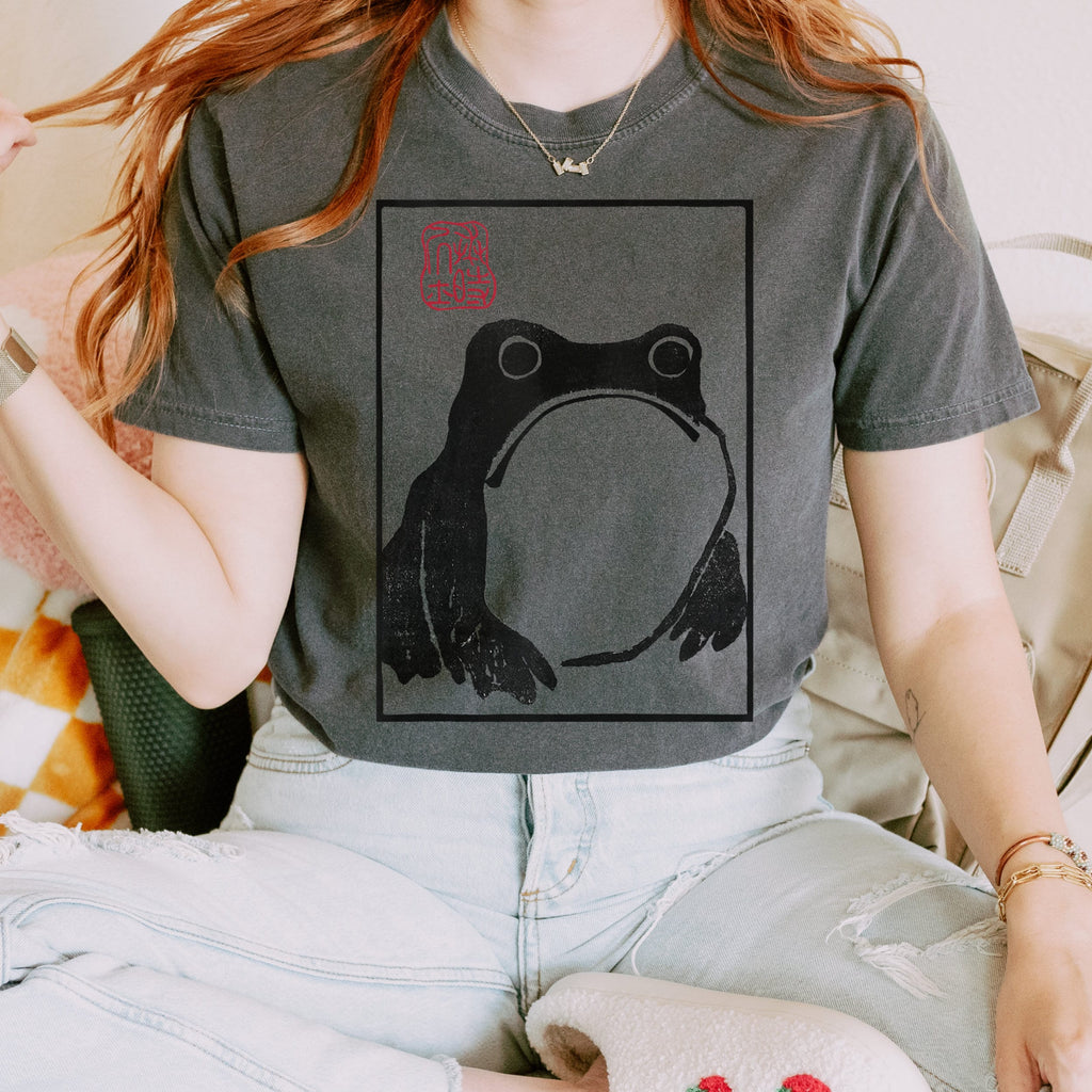 Frog Print T‑ graphic shirt featuring Minimal Japanese Stamp Illustration
