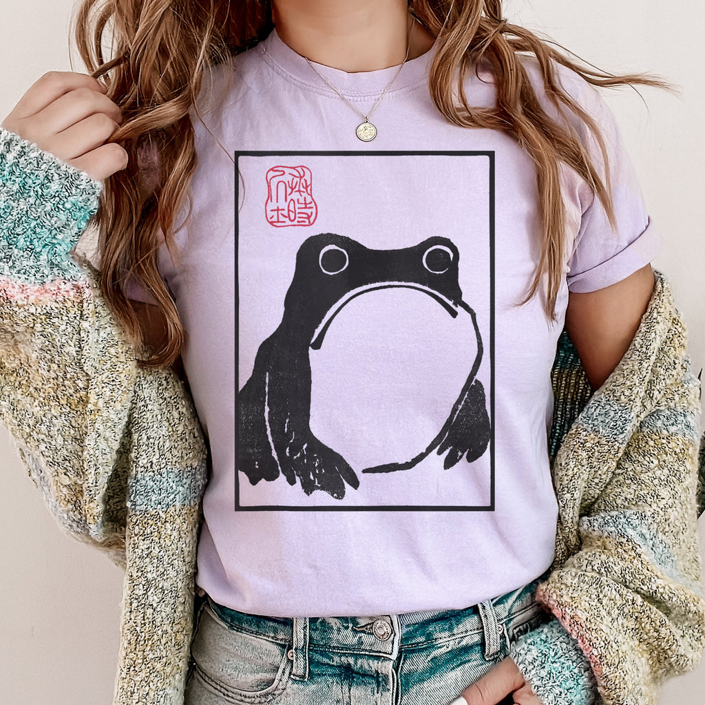 Frog Print T‑ graphic shirt featuring Minimal Japanese Stamp Illustration