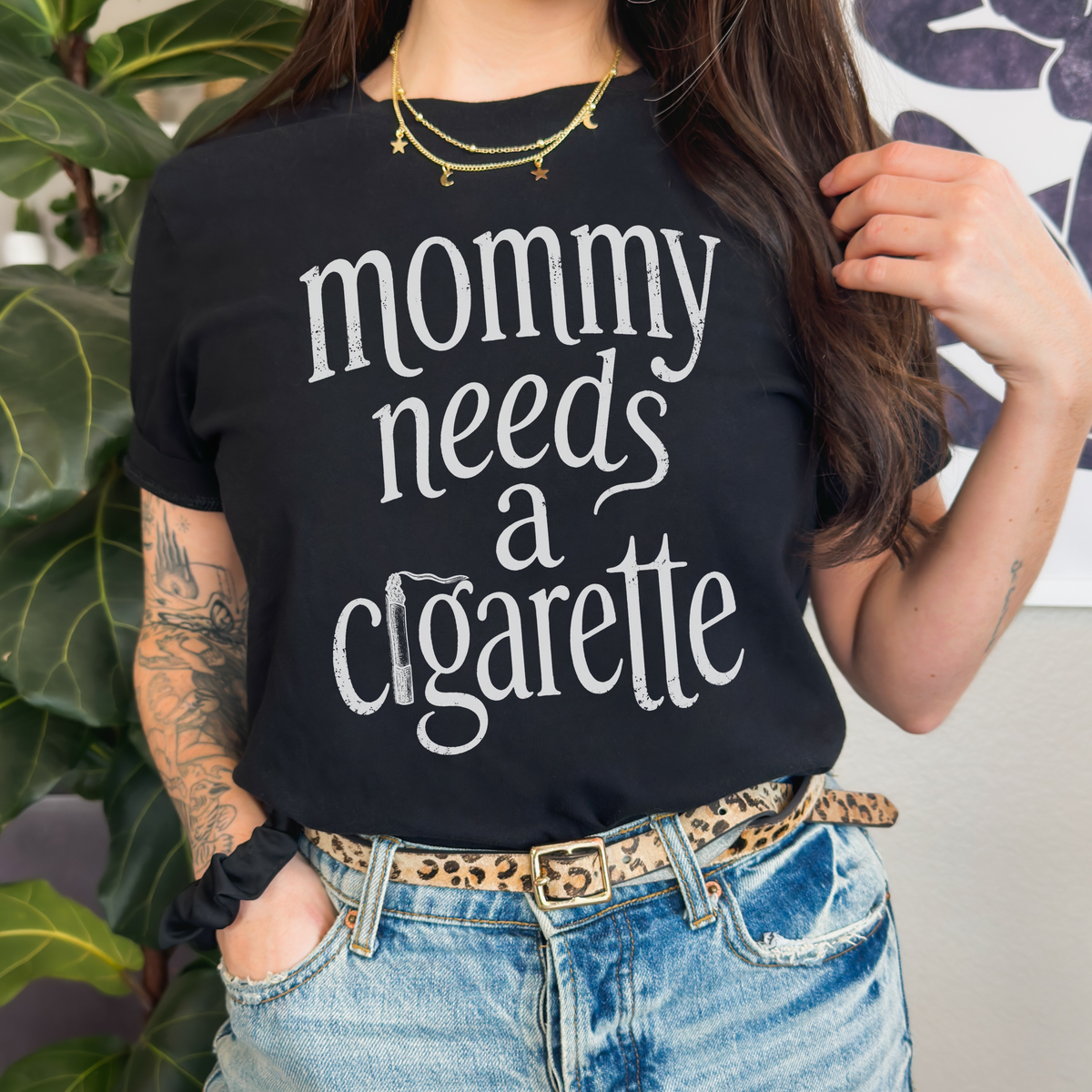 Mommy Needs a Cigarette graphic shirt featuring Alt Graphic Tee in Charcoal
