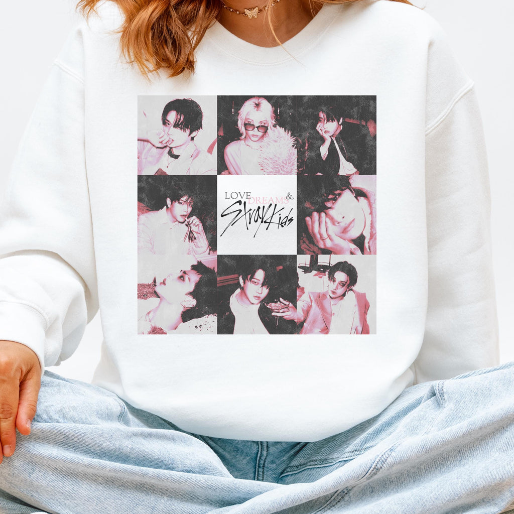 Stray Kids Collage graphic sweatshirt featuring Love Dreams Stray Kids Kpop Fan Crewneck