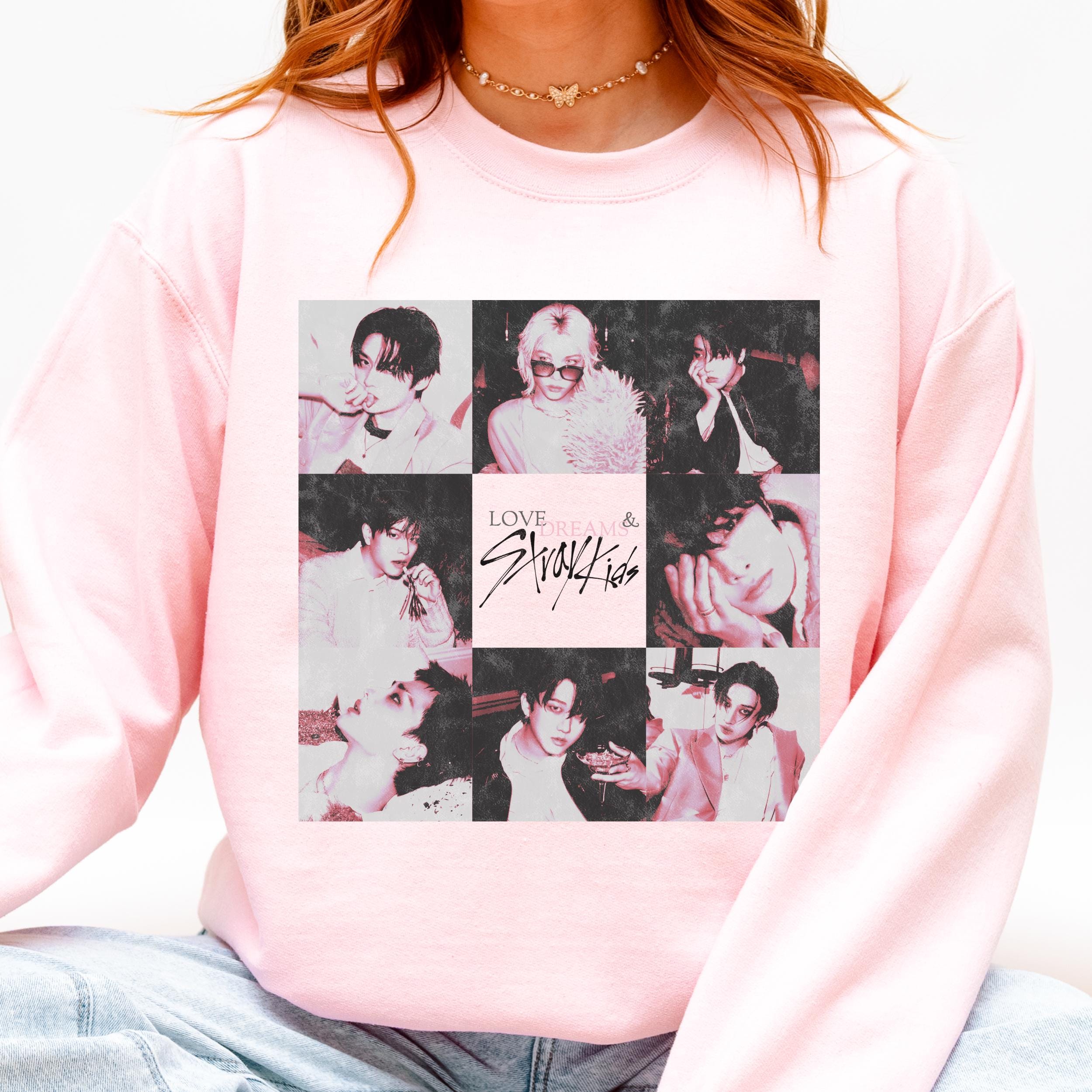 Stray Kids Collage Sweatshirt | Love Dreams Stray Kids Kpop Fan Crewneck, Soft Aesthetic Idol Grid Sweatshirt, Stay Gift
