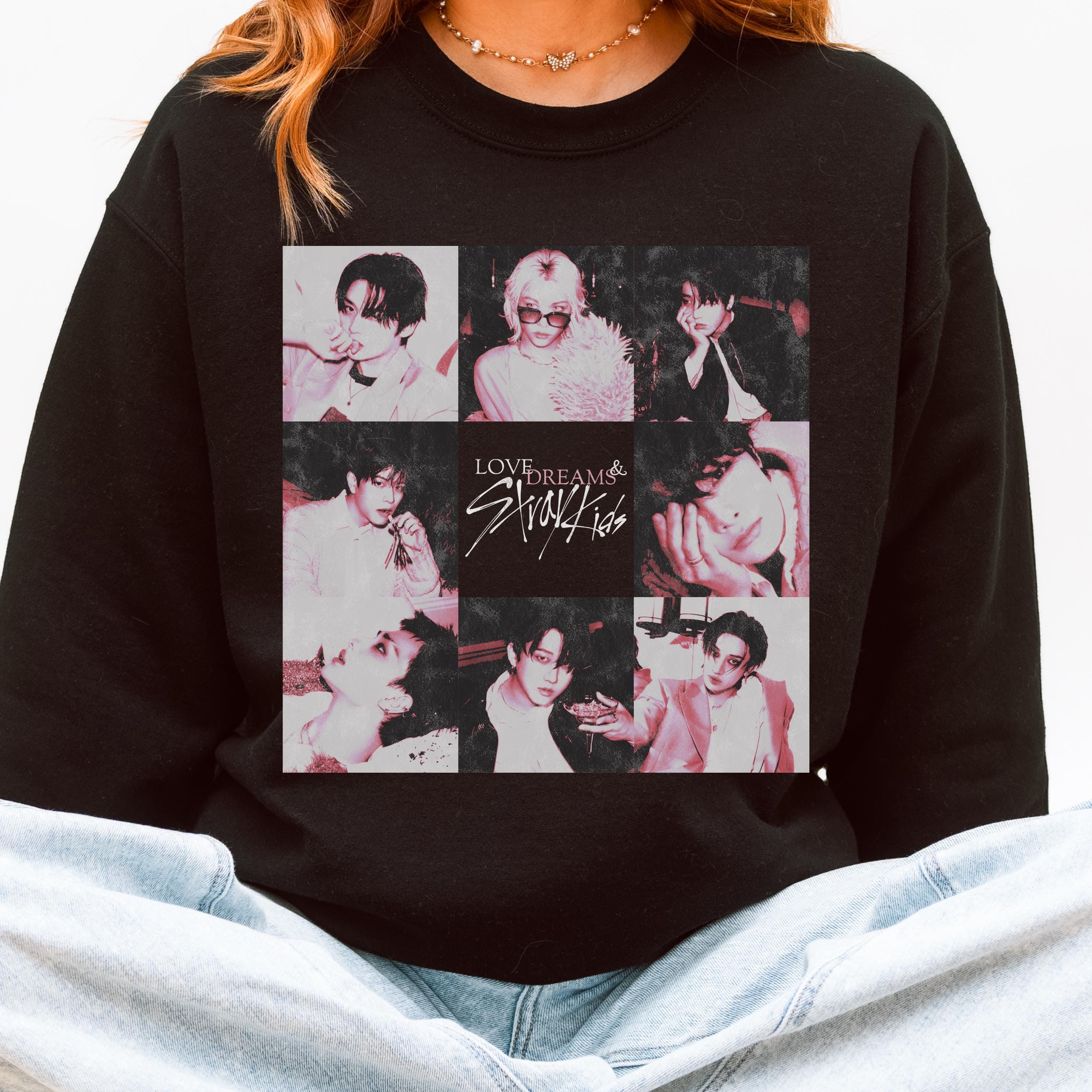 Stray Kids Collage Sweatshirt | Love Dreams Stray Kids Kpop Fan Crewneck, Soft Aesthetic Idol Grid Sweatshirt, Stay Gift