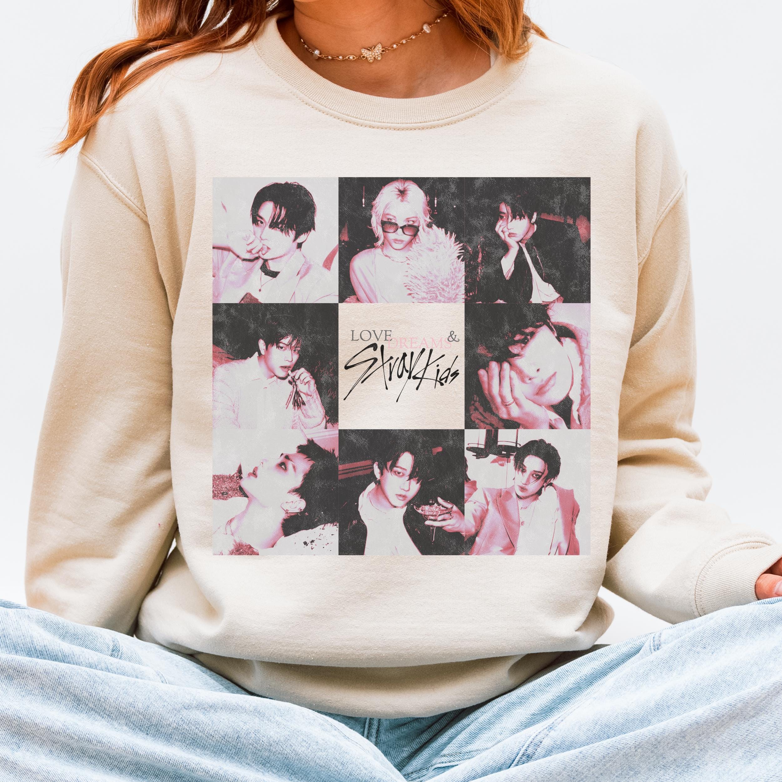 Stray Kids Collage Sweatshirt | Love Dreams Stray Kids Kpop Fan Crewneck, Soft Aesthetic Idol Grid Sweatshirt, Stay Gift