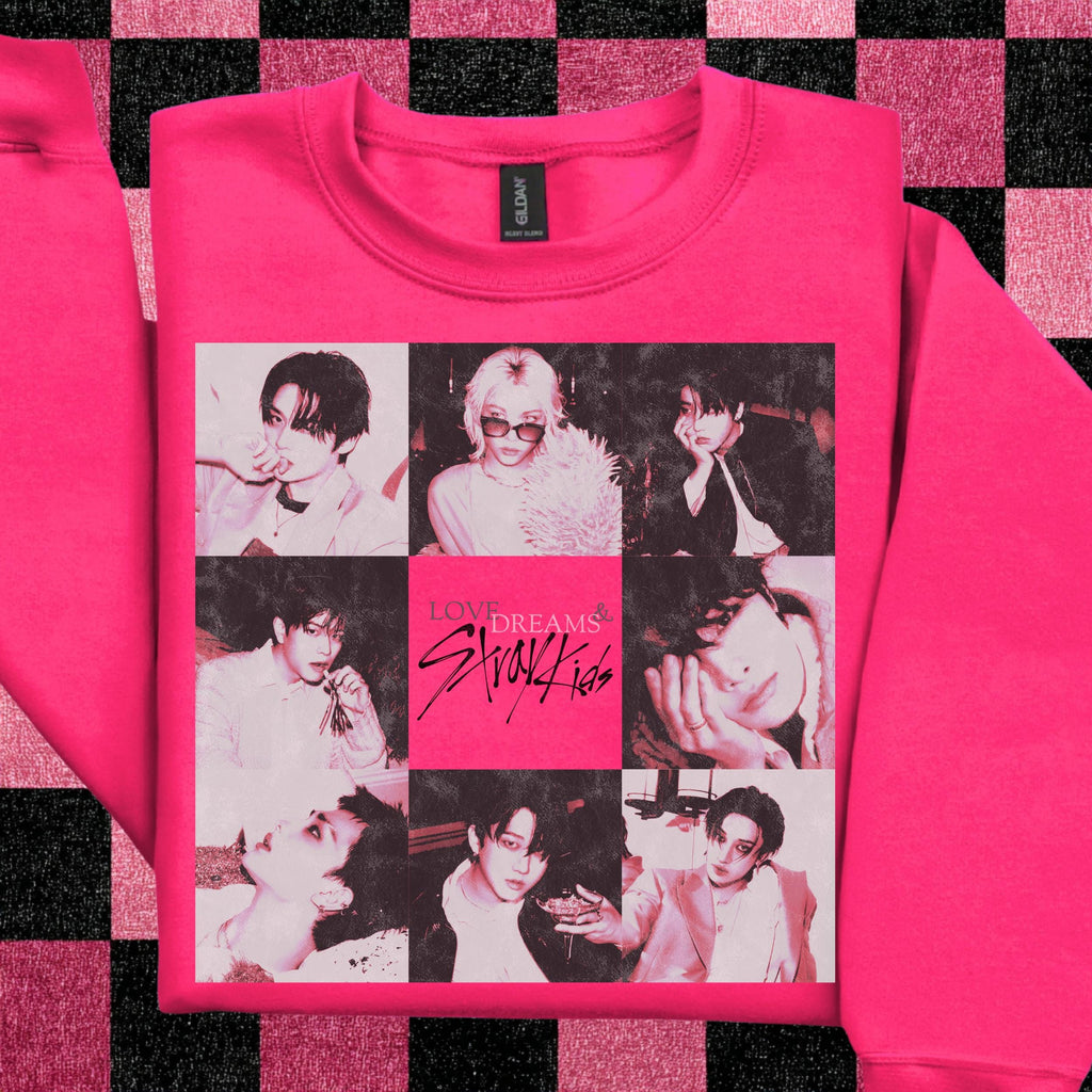 Stray Kids Collage graphic sweatshirt featuring Love Dreams Stray Kids Kpop Fan Crewneck