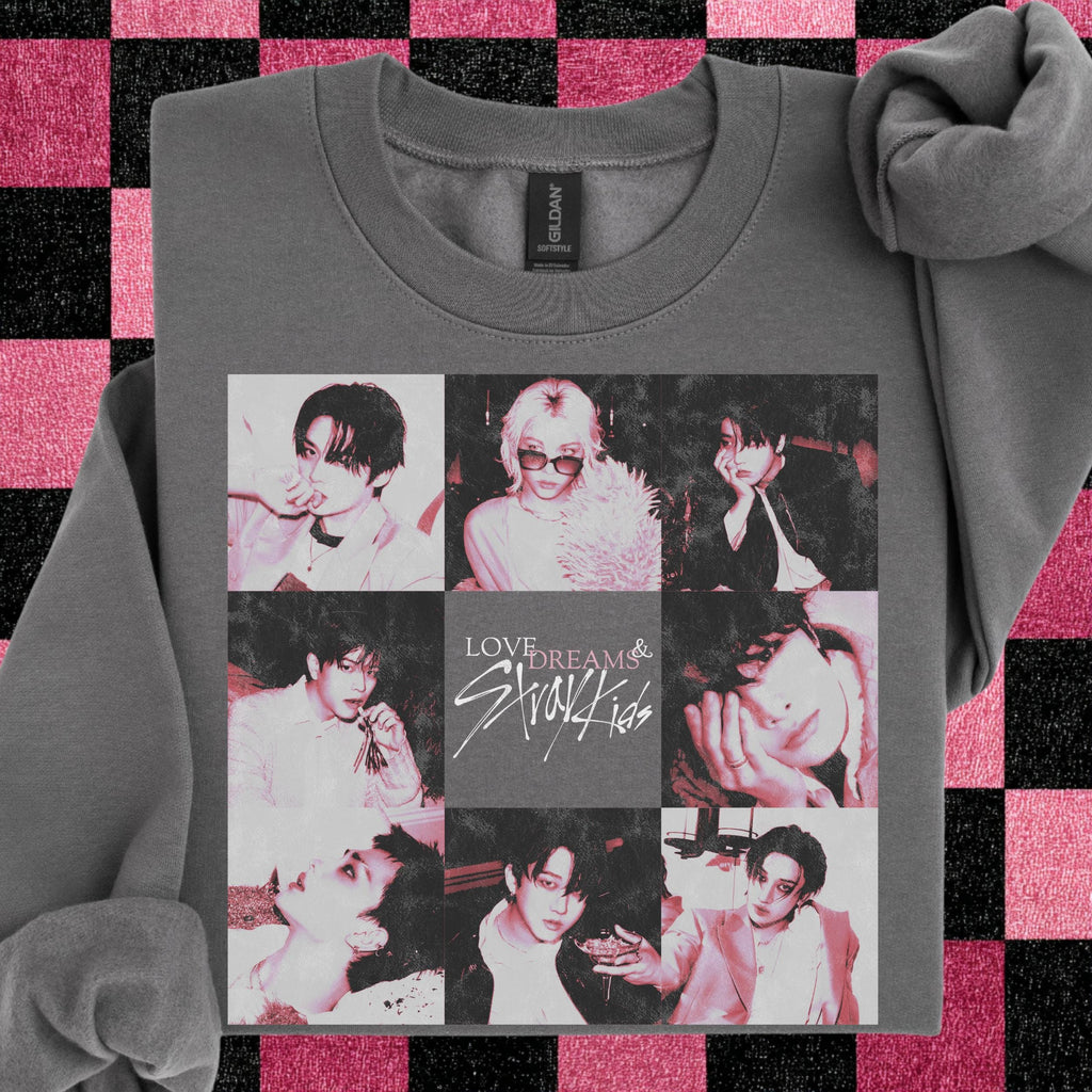 Stray Kids Collage graphic sweatshirt featuring Love Dreams Stray Kids Kpop Fan Crewneck