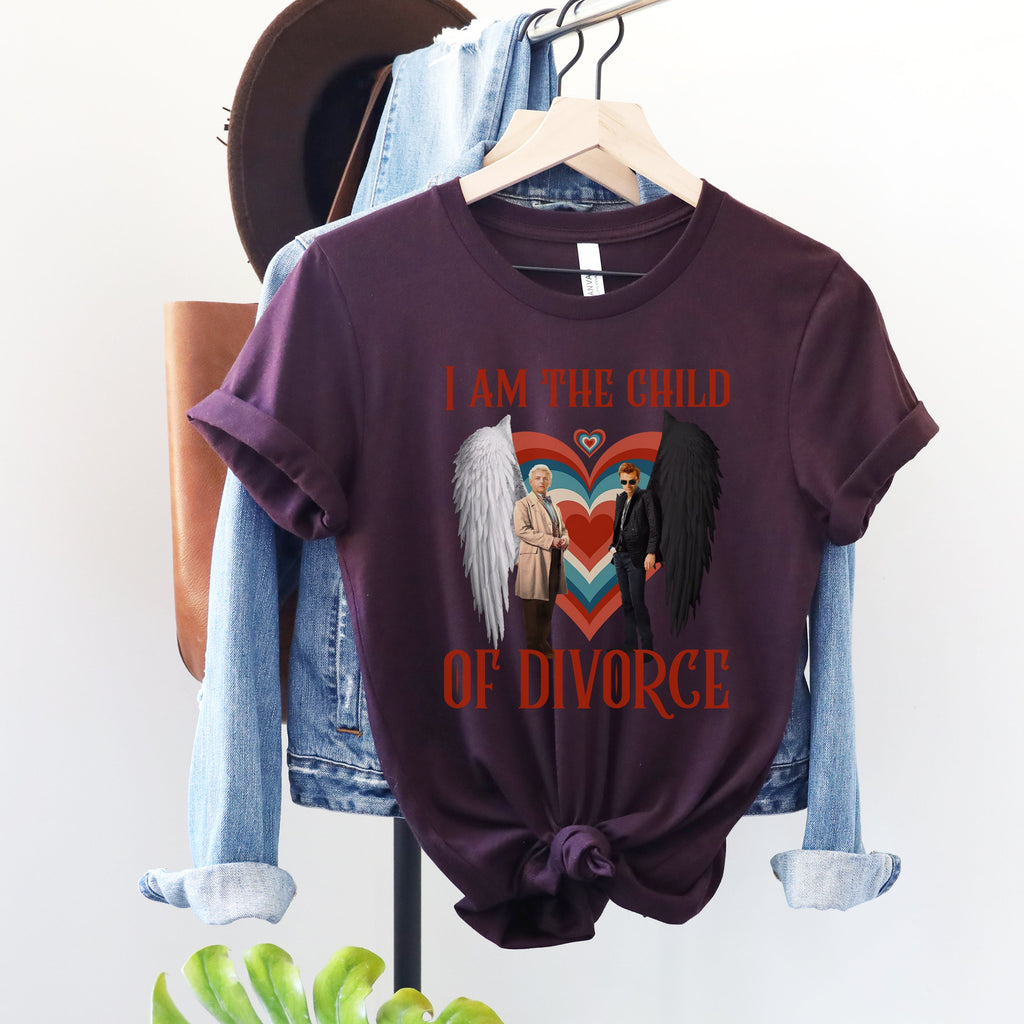 Good Omens Child of Divorce graphic shirt featuring Ineffable Duo Funny Fandom Tee