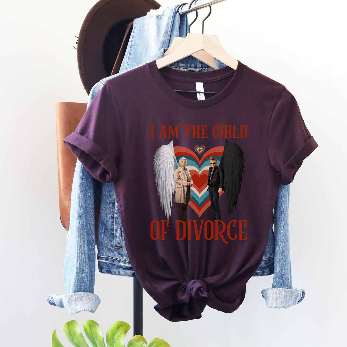 Good Omens Child of Divorce graphic shirt featuring Ineffable Duo Funny Fandom Tee