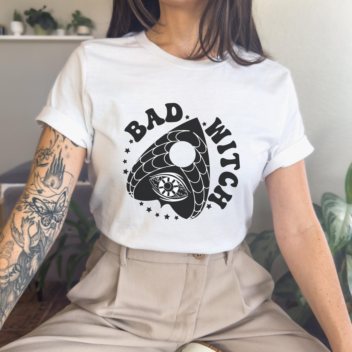 Bad Witch graphic shirt featuring Gothic Ouija Planchette Tee for Witches & in Charcoal