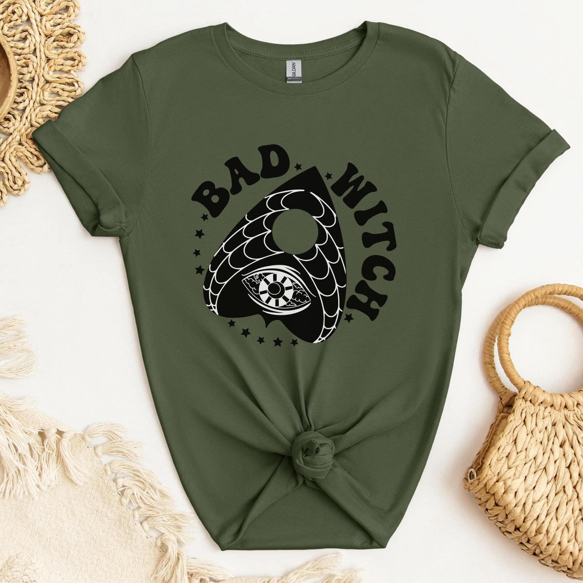 Bad Witch graphic shirt featuring Gothic Ouija Planchette Tee for Witches &