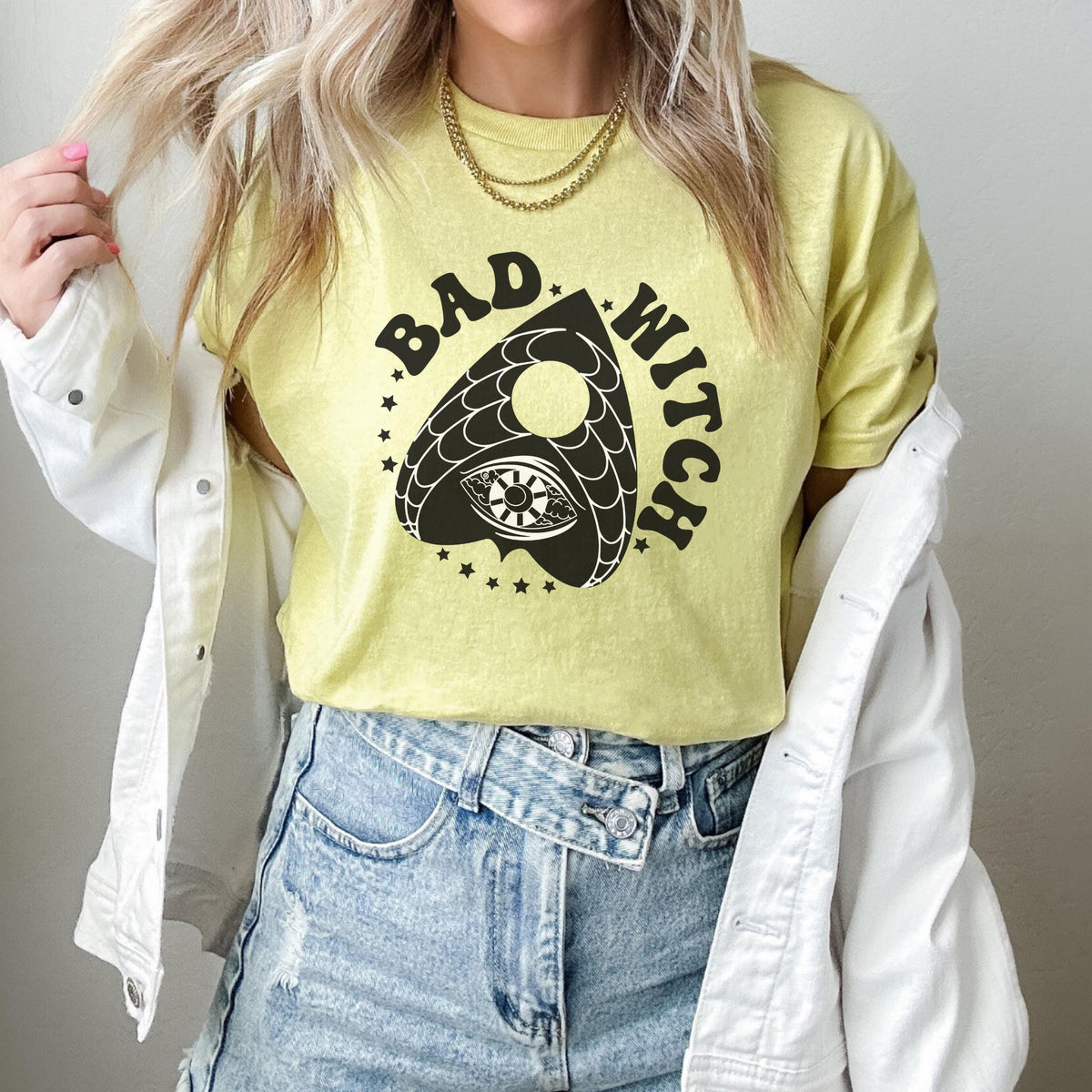 Bad Witch graphic shirt featuring Gothic Ouija Planchette Tee for Witches &