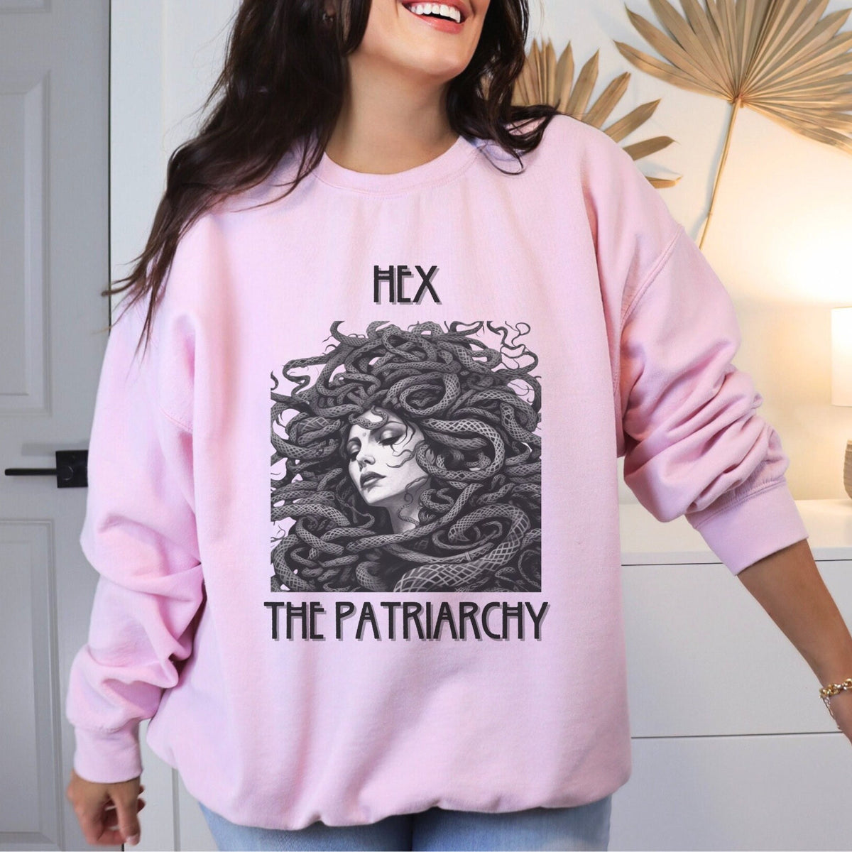 Crewneck Sweatshirt graphic sweatshirt featuring Medusa 'Hex the Patriarchy' Graphic