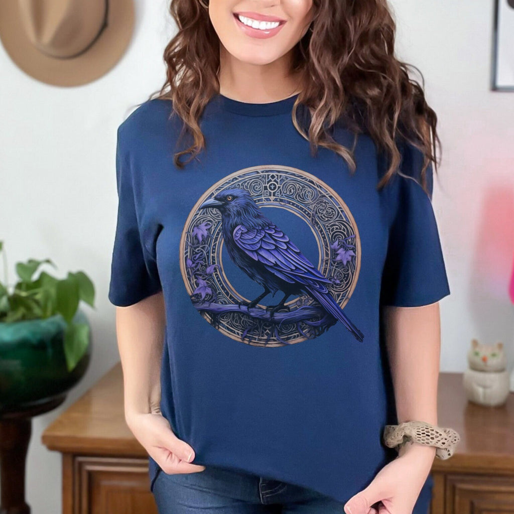 Raven Circle graphic shirt featuring Gothic Purple Crow Graphic Tee