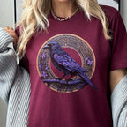 Raven Circle graphic shirt featuring Gothic Purple Crow Graphic Tee