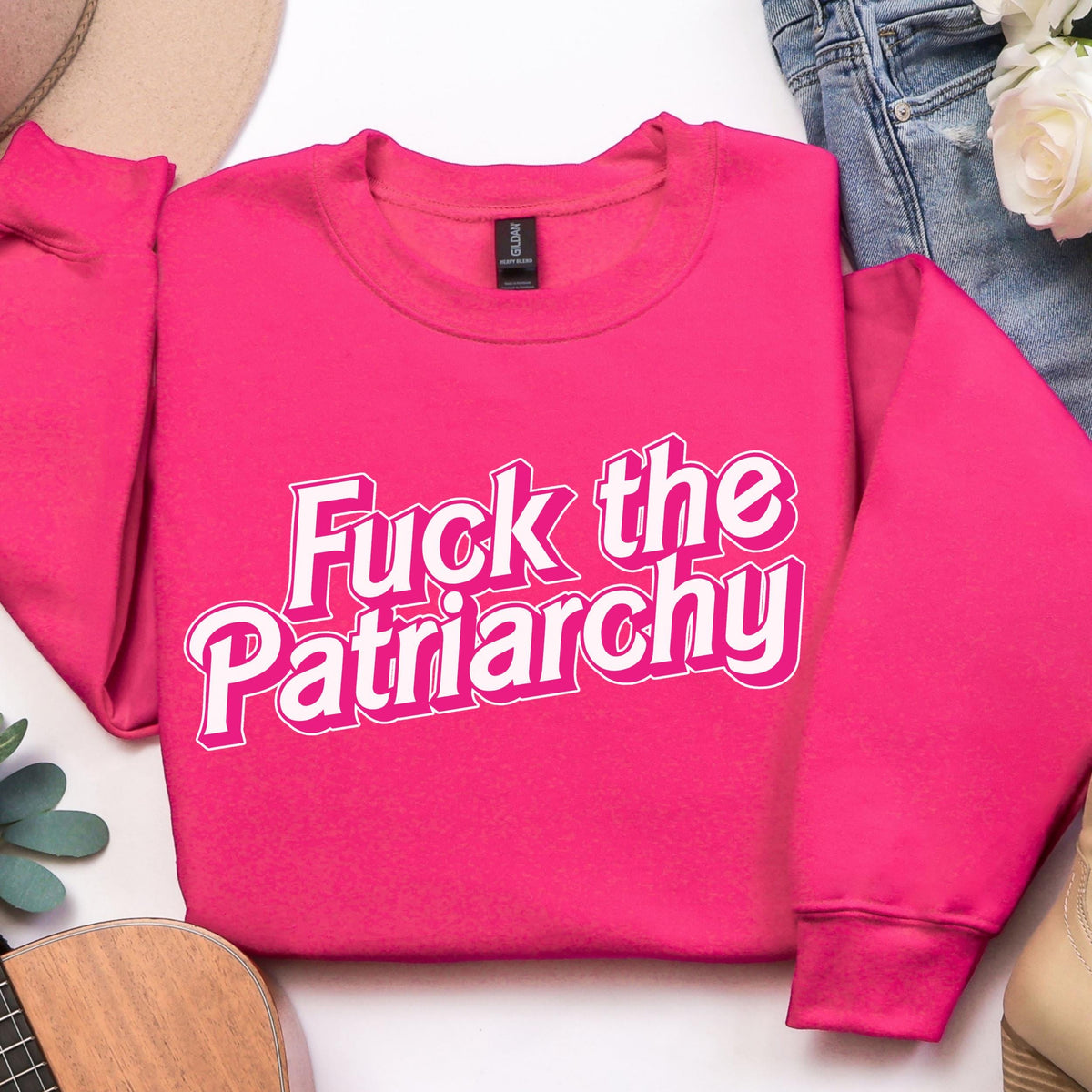 Fuck the Patriarchy graphic sweatshirt featuring Feminist Statement Pullover in Ash