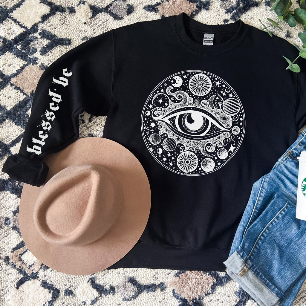 Mystic Eye graphic sweatshirt featuring Celestial All-Seeing Eye Graphic in Ash