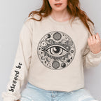 Mystic Eye graphic sweatshirt featuring Celestial All-Seeing Eye Graphic