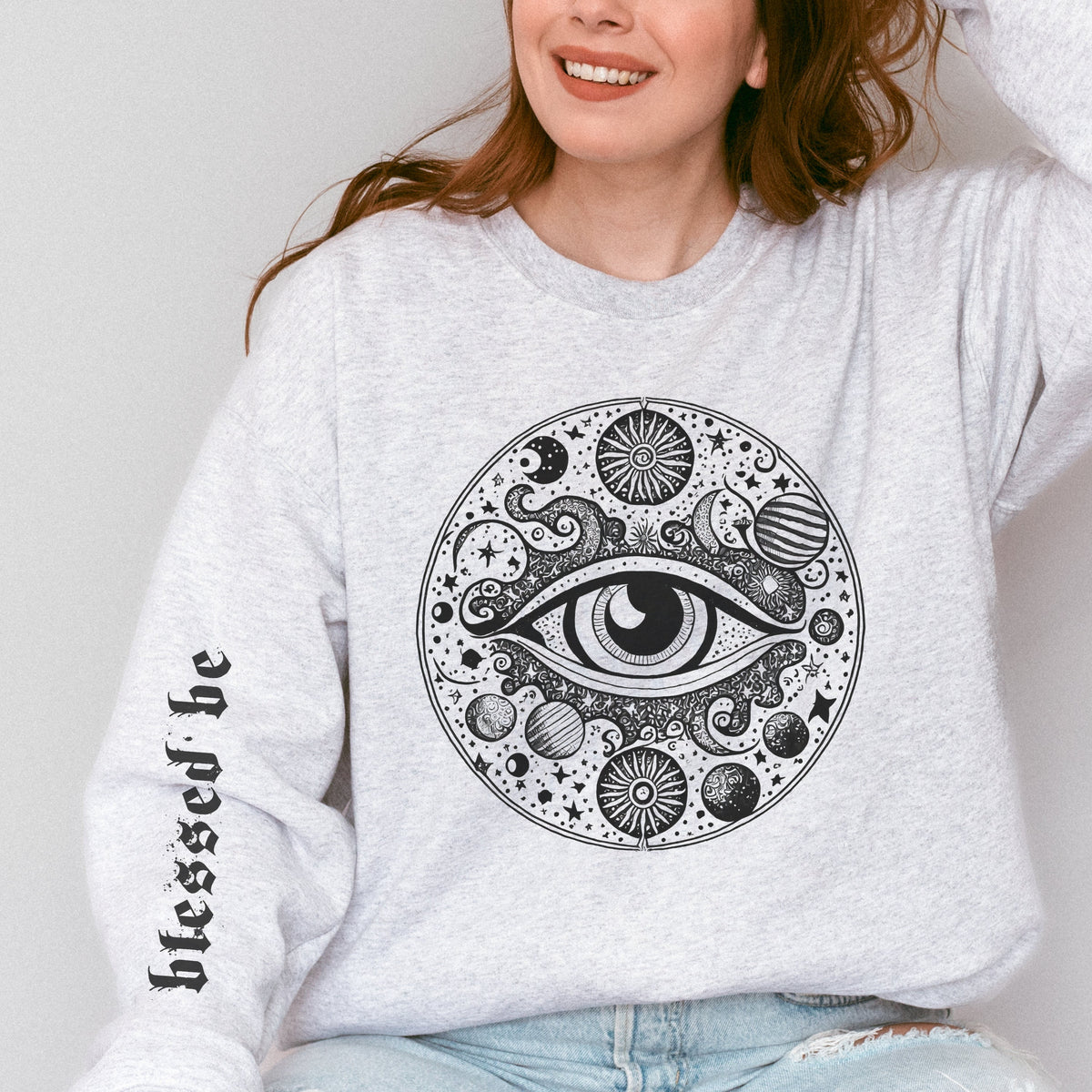 Mystic Eye graphic sweatshirt featuring Celestial All-Seeing Eye Graphic