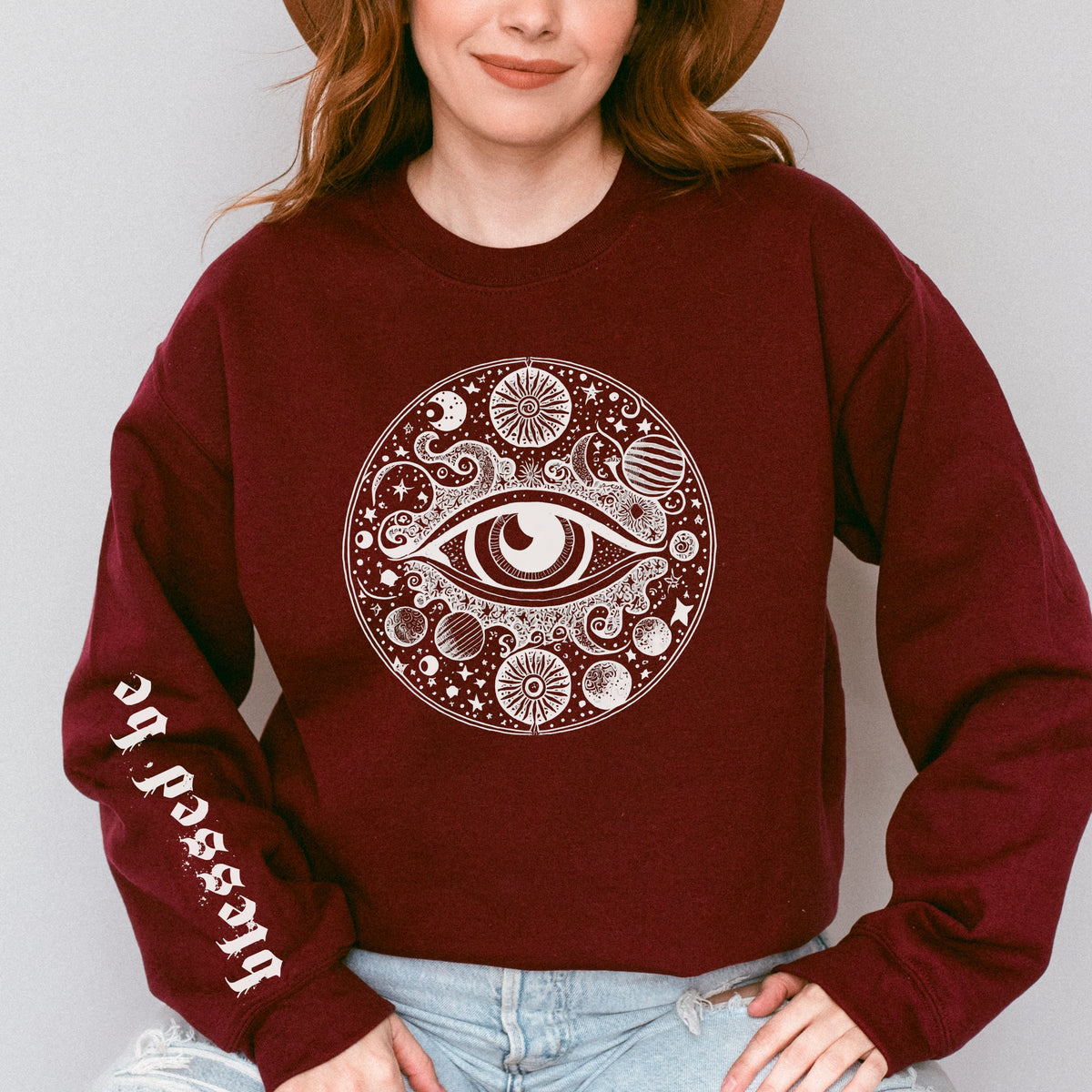 Mystic Eye graphic sweatshirt featuring Celestial All-Seeing Eye Graphic